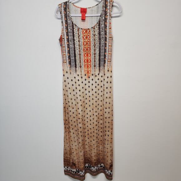 Cristina Embellished Maxi Dress Size M Multicolor Sleeveless Stretch Aztec Boho - Picture 1 of 10